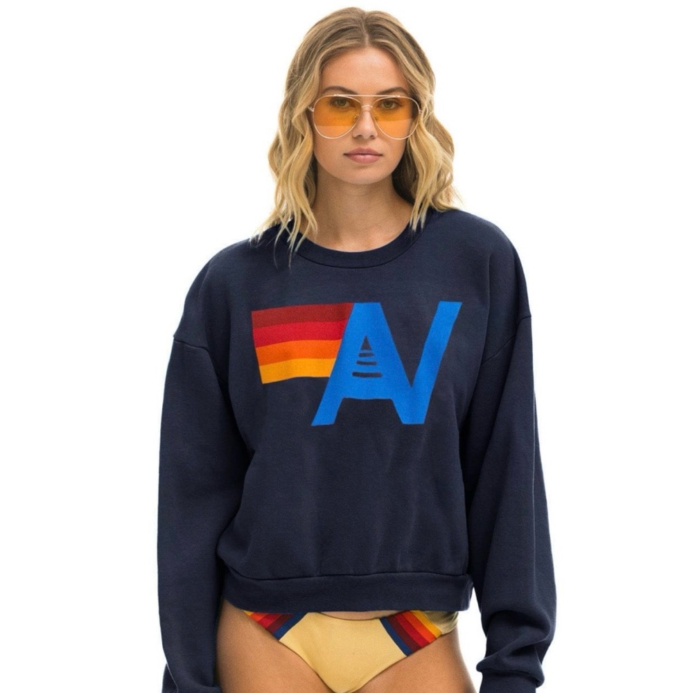 Aviator Nation Navy Sweatshirt with Rainbow Stripes